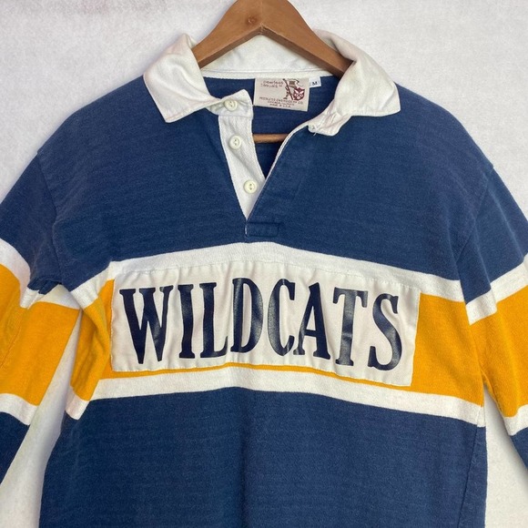Vintage Peerless Casuals Polo Shirt WILDCATS Striped Chesst Long Sleeve Size M - Picture 1 of 9